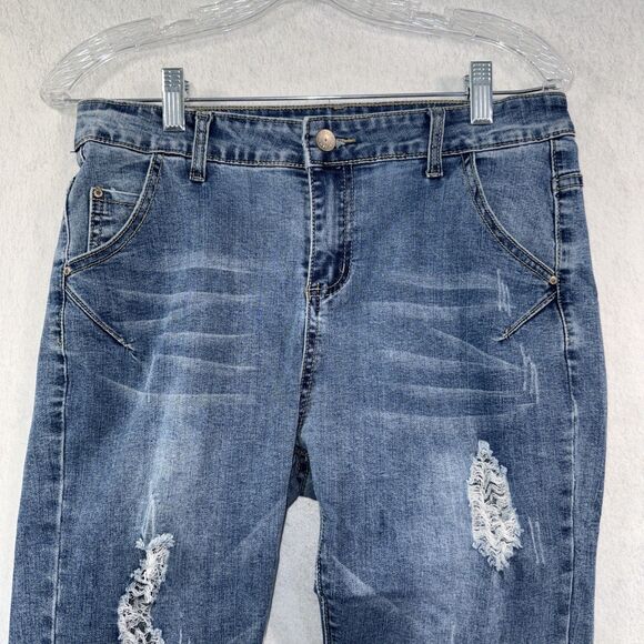 Fubu The Collection Distressed Cropped Jeans Mid Rise Size 30 Waist Y2K - Picture 3 of 11